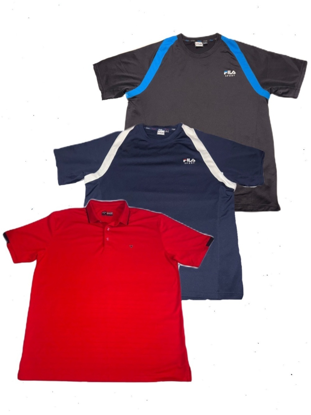 Lot of 3 Athletic XL Shirts Fila Blue & Callaway Golf OptiDri Red Performance